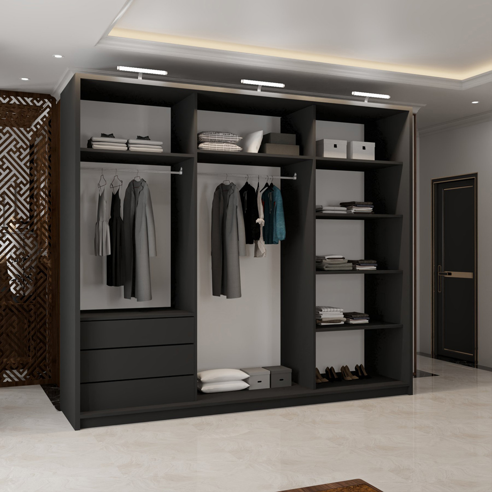 M N Furniture Modern 3 Door Black Mirrored Sliding Wardrobe 250cm Image 4