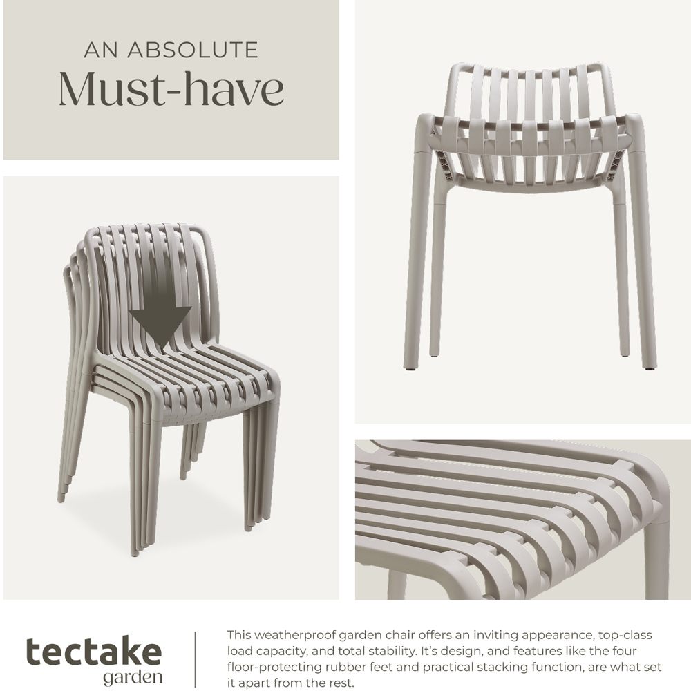 tectake Alcudia Set of 4 Taupe Stackable Garden Chair Image 5