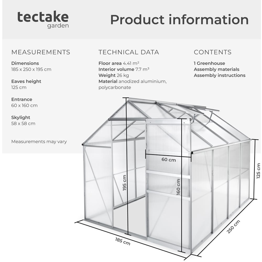 tectake Clear Aluminium 6 x 8.5ft Greenhouse Image 9