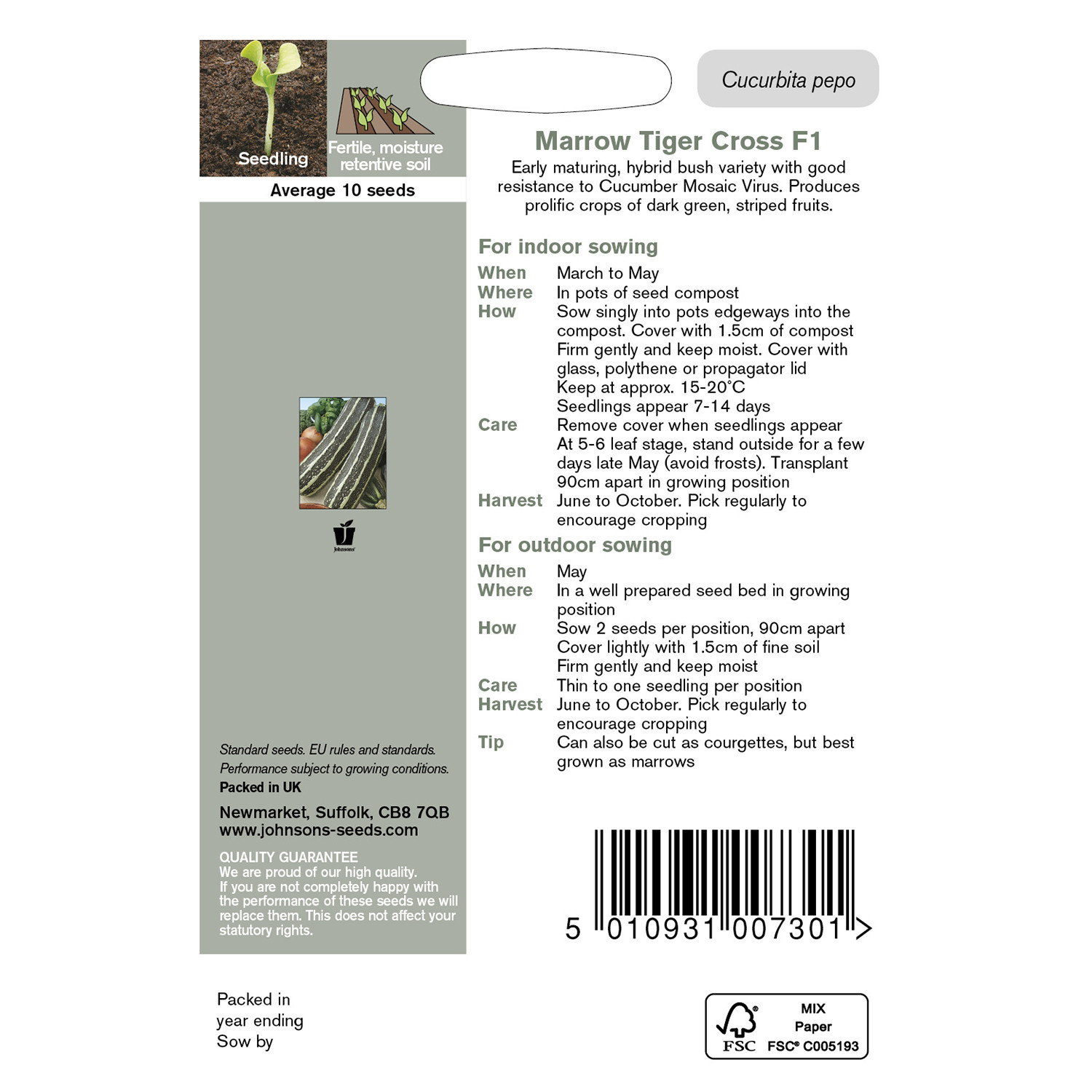 Johnsons Tiger Cross F1 Marrow Seeds Image 3