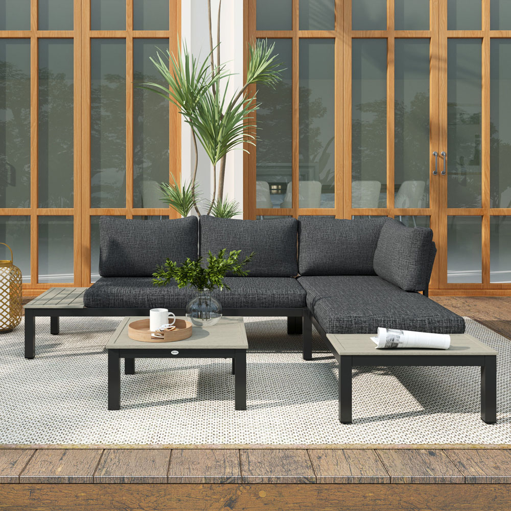 Outsunny 3 Seater Grey Garden Corner Sofa Set with Cushions Image 3