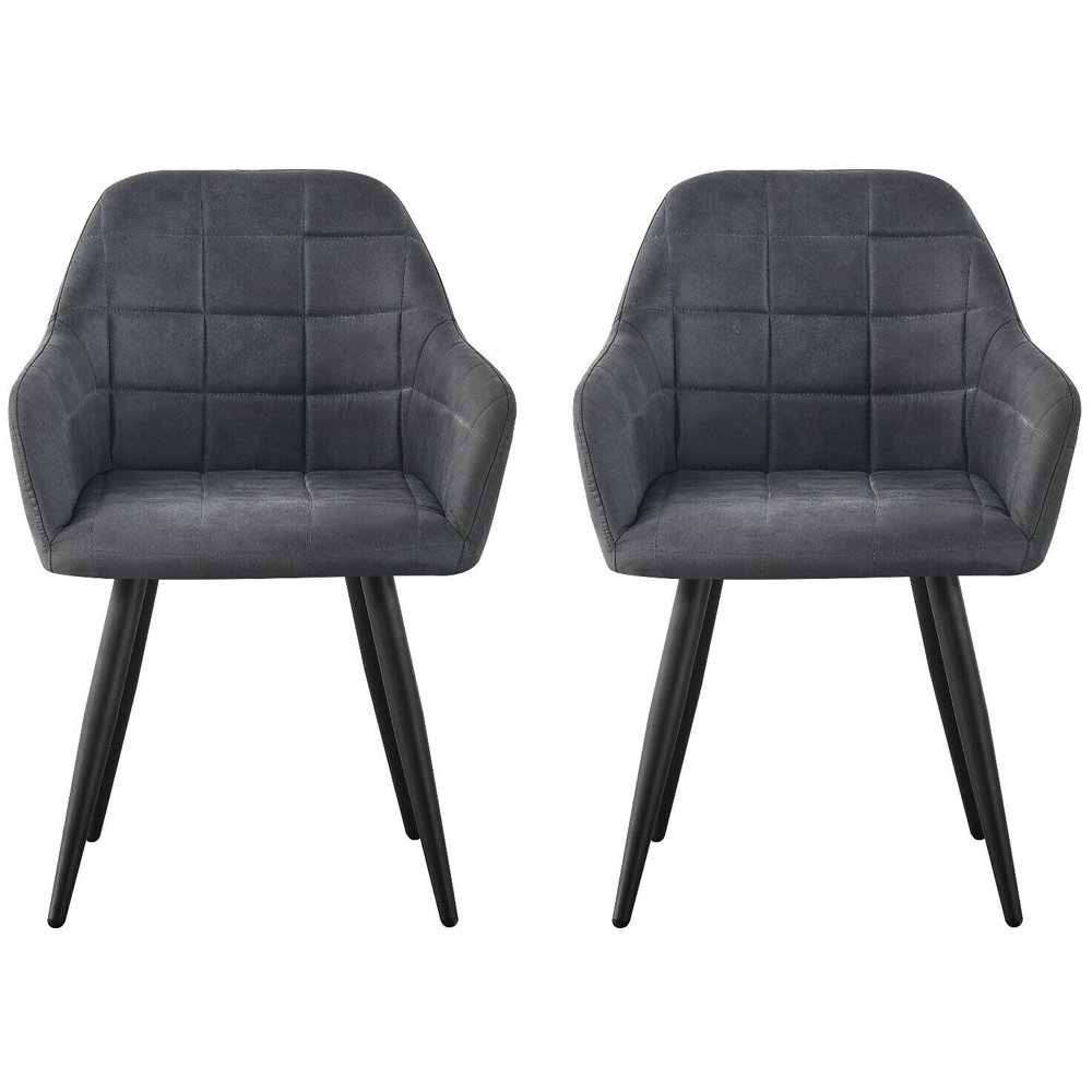 Adrian Set of 2 Dark Grey Suede Faux Leather Dining Chairs Image 3