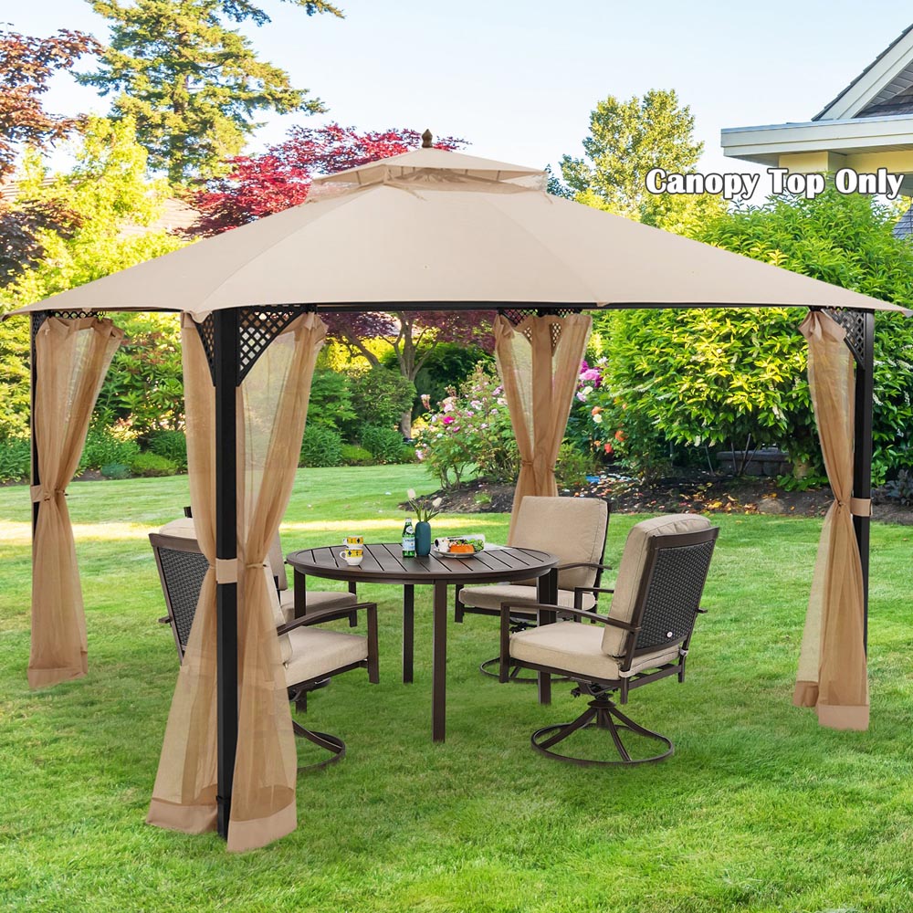 Costway 368 x 303cm Beige Gazebo Replacement Top with Air Vent and Drainage Holes Image 2