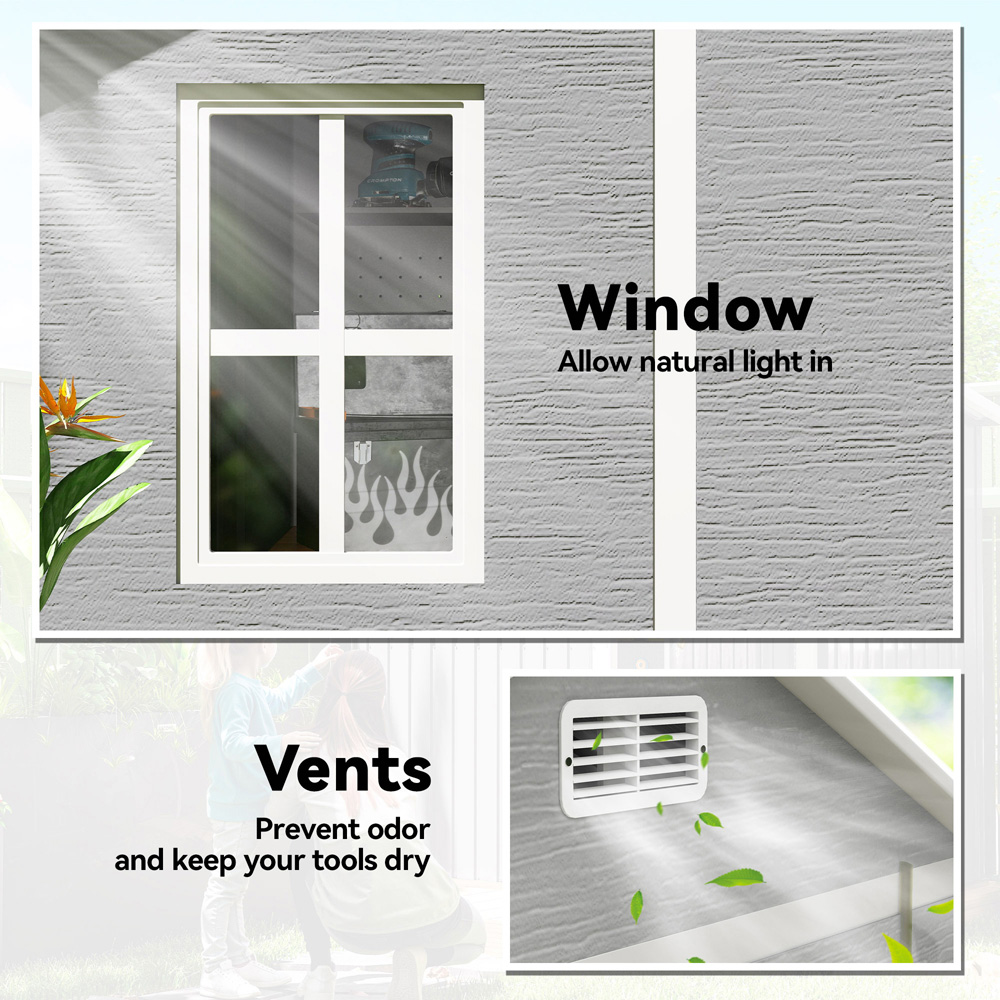 Outsunny 6 x 6ft Grey Plastic Garden Shed with Floor Image 7