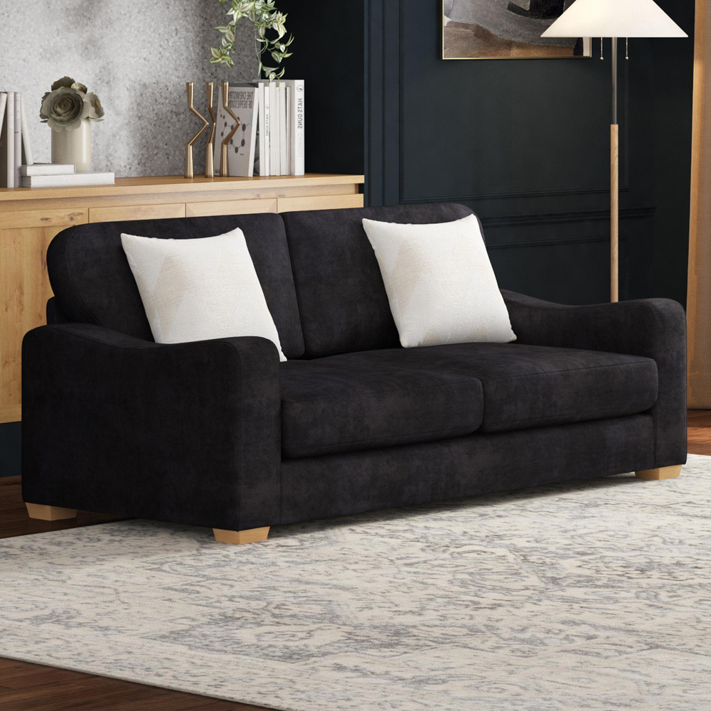 Theadford 3 Seater Ebony Plush Velvet Fixed Back Sofa Image 5