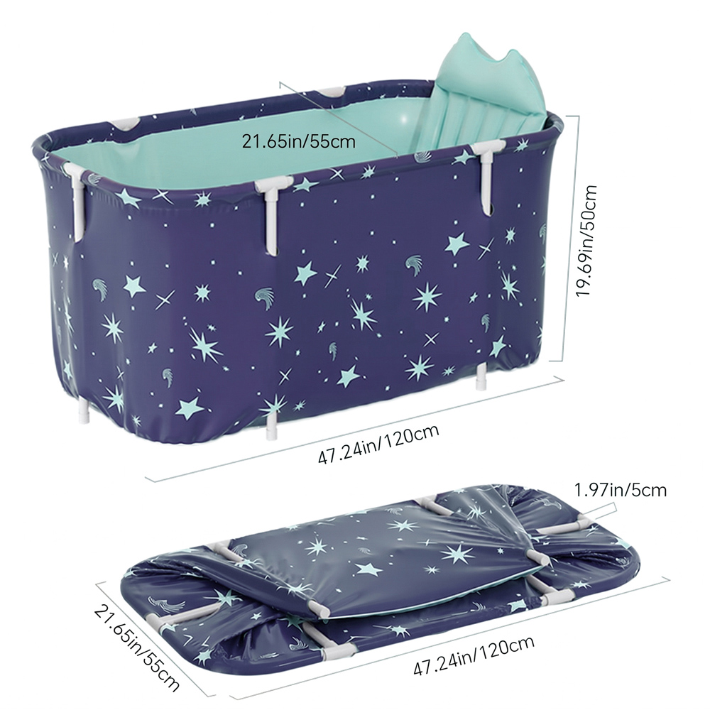 Living and Home Dark Blue Foldable PVC Soaking Bathtub with Inflatable Backrest Image 8