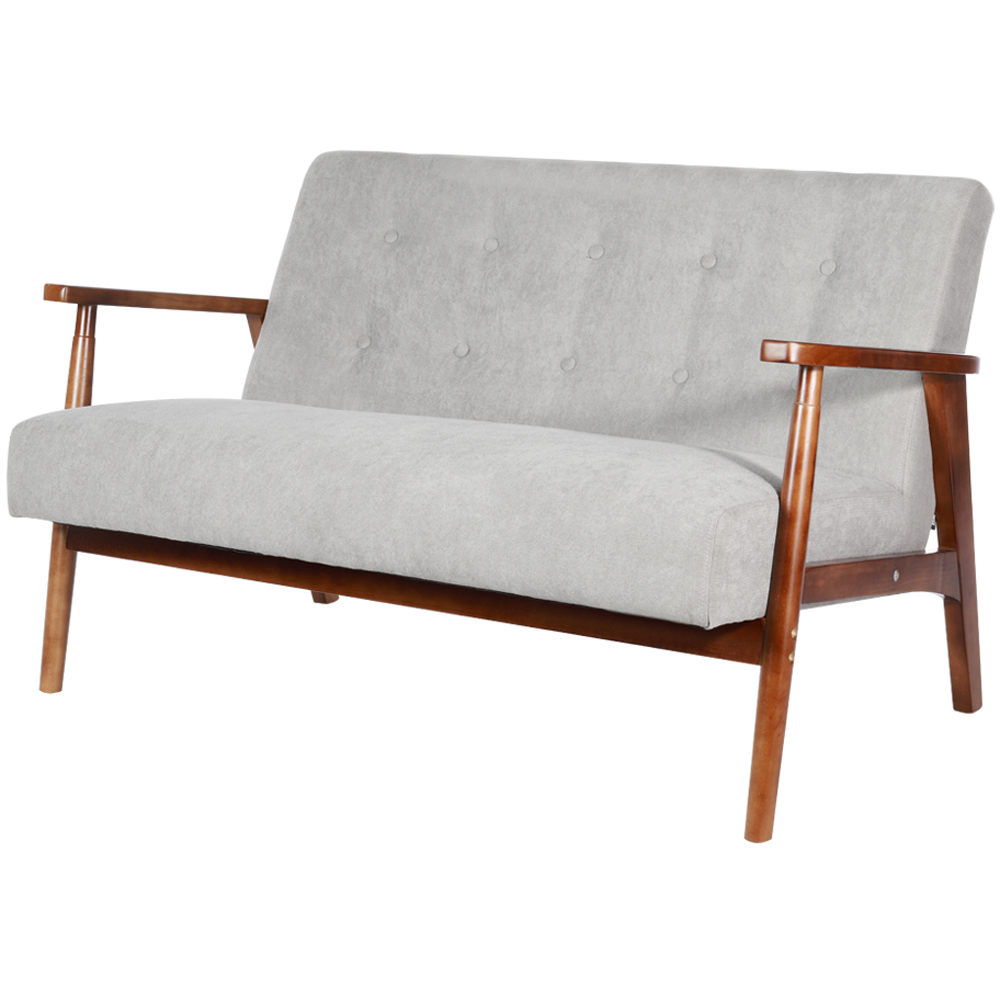 Living and Home 2 Seater Walnut and Light Grey Upholstered Tufted Sofa Image 2