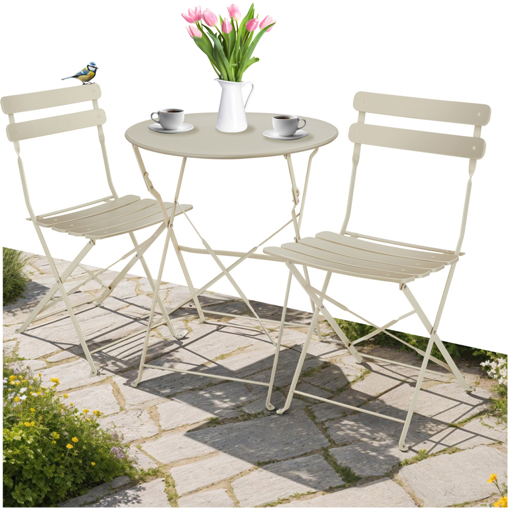 tectake Frieda 2 Seater Cream Folding Bistro Set Image 2