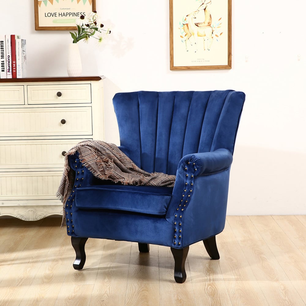 Living and Home Blue Velvet Accent Armchair Image 8