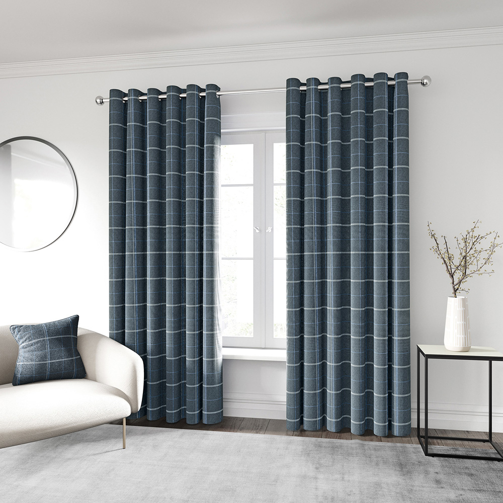 Helena Springfield Harper Woven Lined Navy Eyelet Curtains 168 x 183cm Image 4