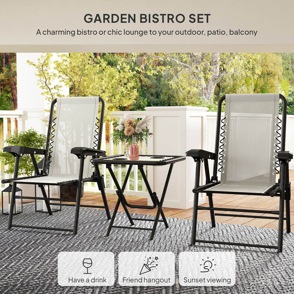 Outsunny 2 Seater Cream White Folding Garden Bistro Set with Cup Holder Image 7
