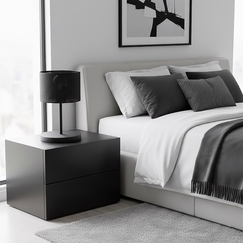 Emibig Lux Cylindrical Shade Black E27 Table Lamp Image 4