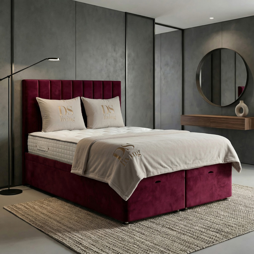 DS Living Aether Super King Size Maroon Plush Velvet Divan Bed Image 5
