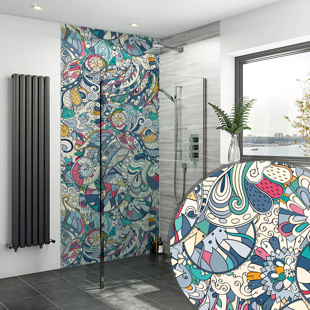 Splashbax Premium Artisan Colourful Doodle Acrylic Bathroom Wall Panel 2400 x 800mm Image 6