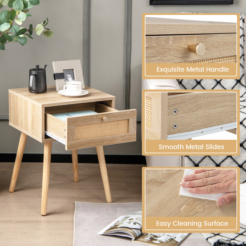 Costway Single Drawer Natural Bedside Table Image 5