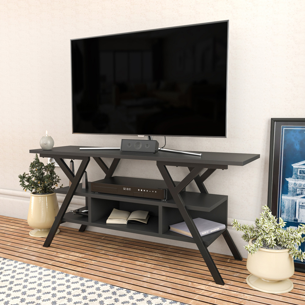 Decorotika Minerva Decorative 4 Open Shelf Black and Anthracite TV Unit Image 5