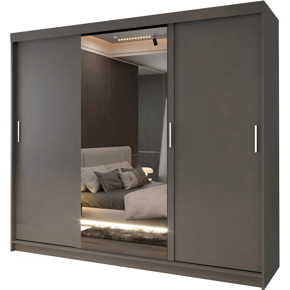 M N Furniture Manol 3 Door Grey Mirrored Sliding Wardrobe 250cm Image 2