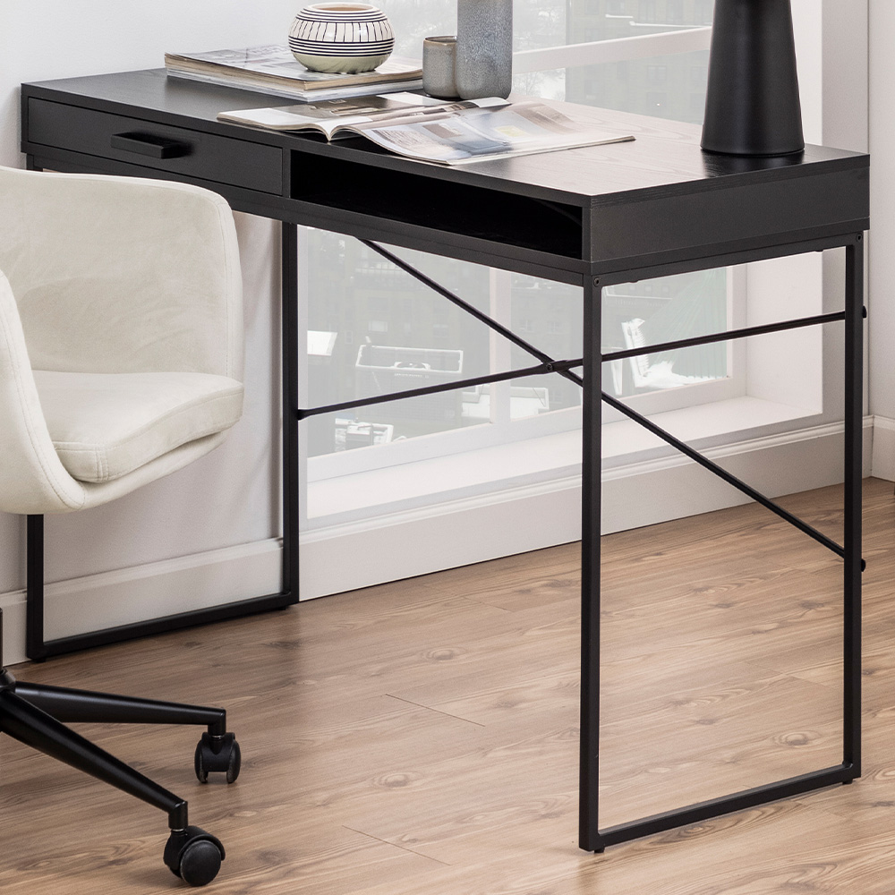 Florence Seaford Single Drawer Single Cube Ash Black Office Desk Image 1