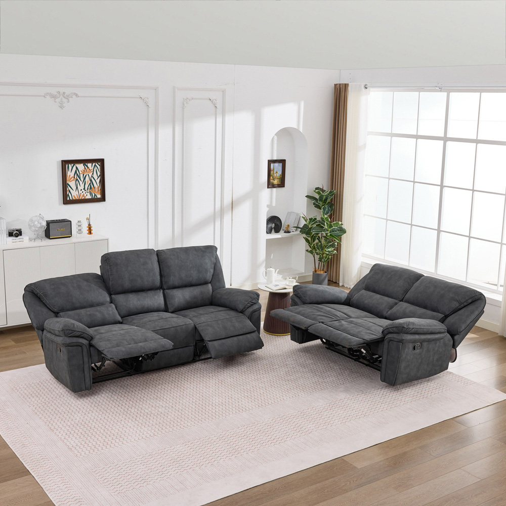 Langham 5 Seater Dim Grey Leathaire Manual Recliner Sofa Set Image 7