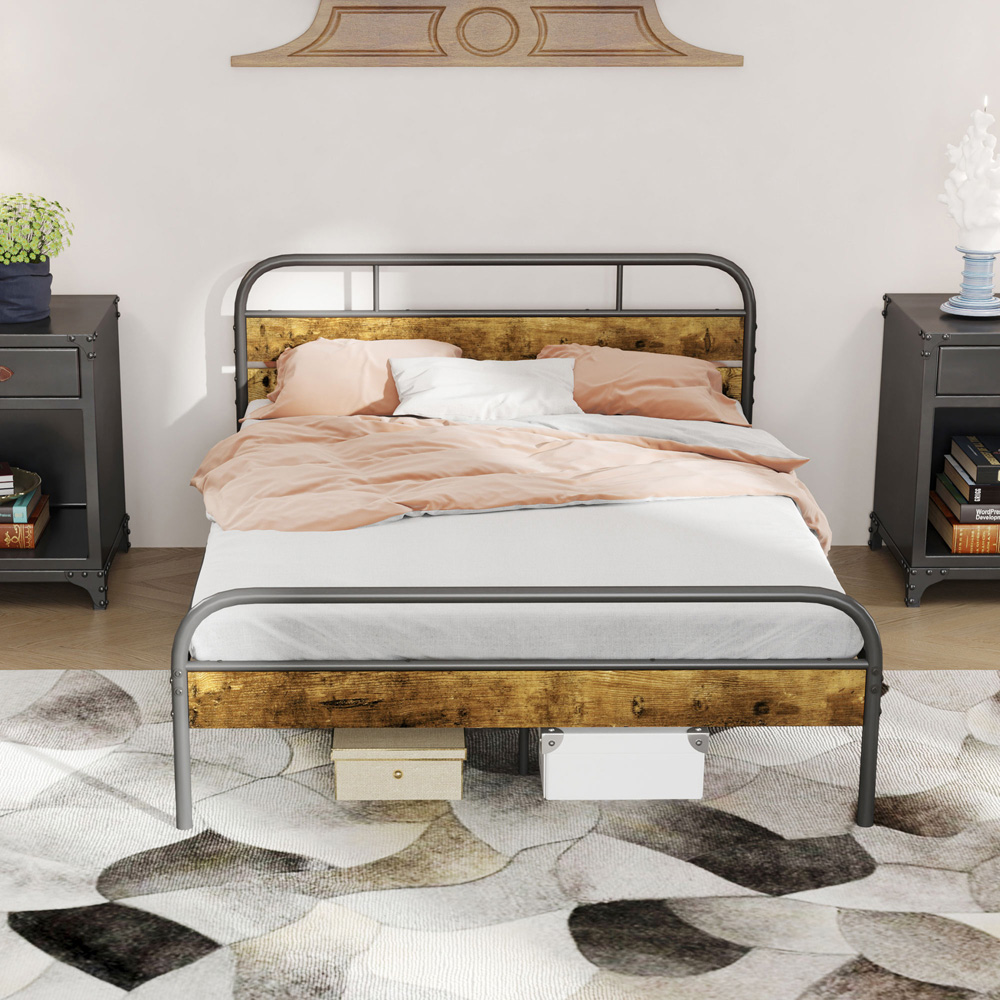 Portland Double Rustic Brown Bed Frame with Headboard Image 3