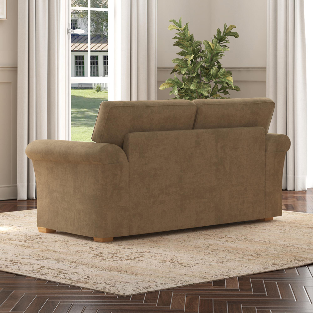 Castleacre 3 Seater Mink Plush Velvet Fixed Back Sofa Image 6