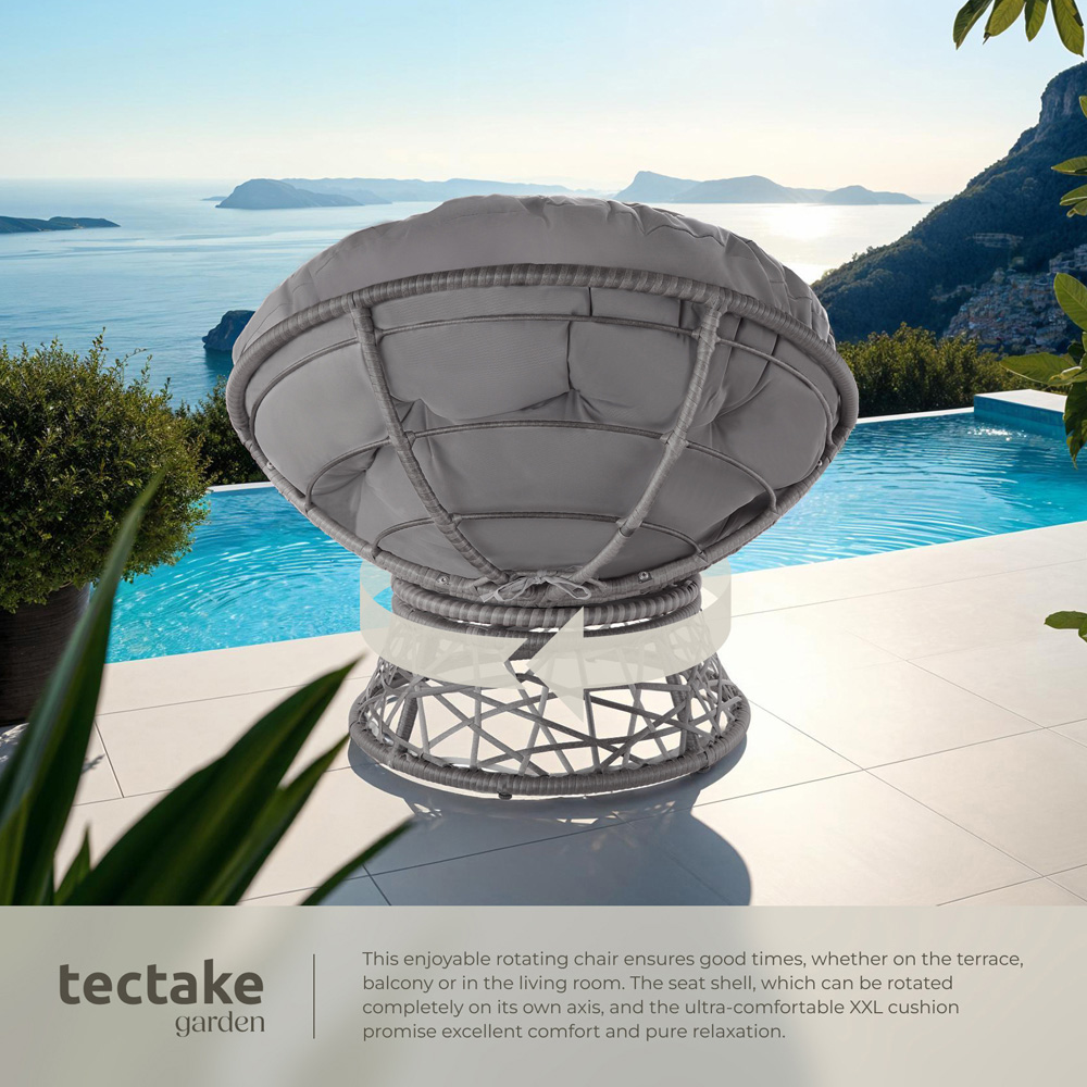 tectake Gargano Grey Polyrattan Rattan Rotatable Garden Chair with Round Cushion Image 4