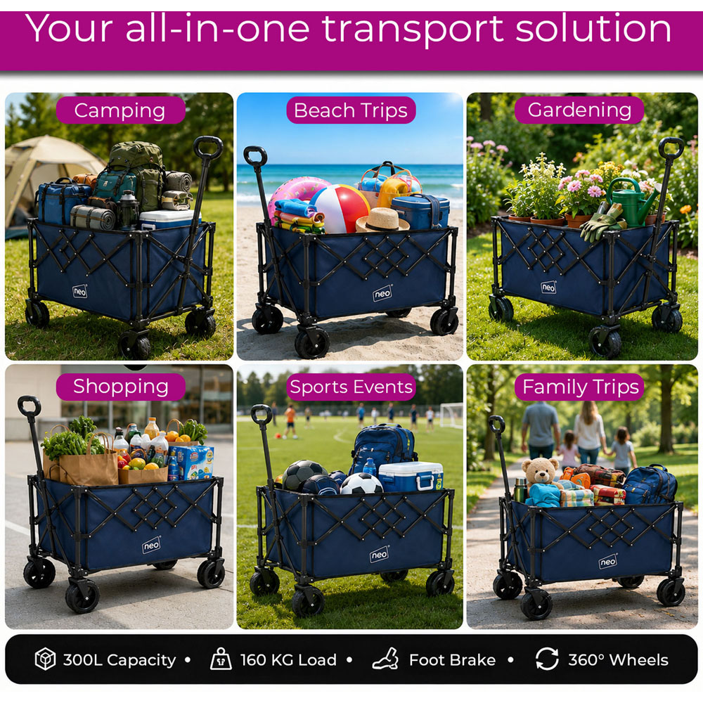Neo Direct 300L Navy Heavy Duty Folding Garden Trolley Cart Image 6