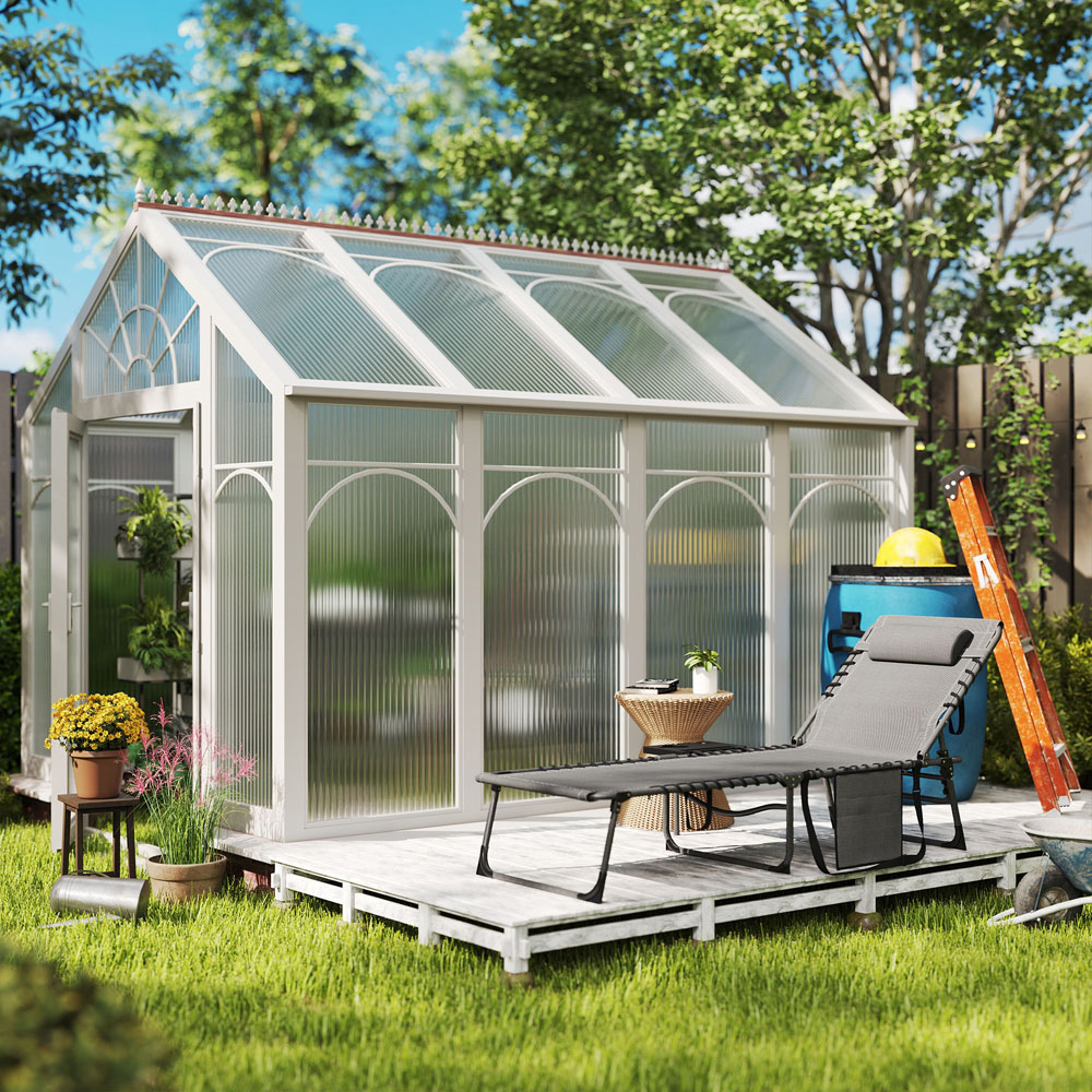 Outsunny Grey 5 Level Adjustable Folding Sun Lounger with Side Table Image 3