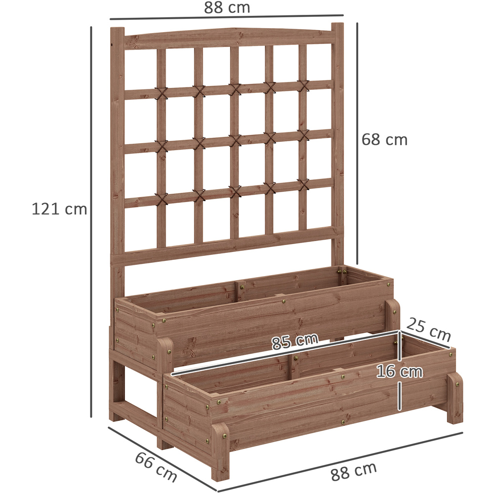 Outsunny 2 Tier Brown Wooden Raised Bed with Trellis Image 9