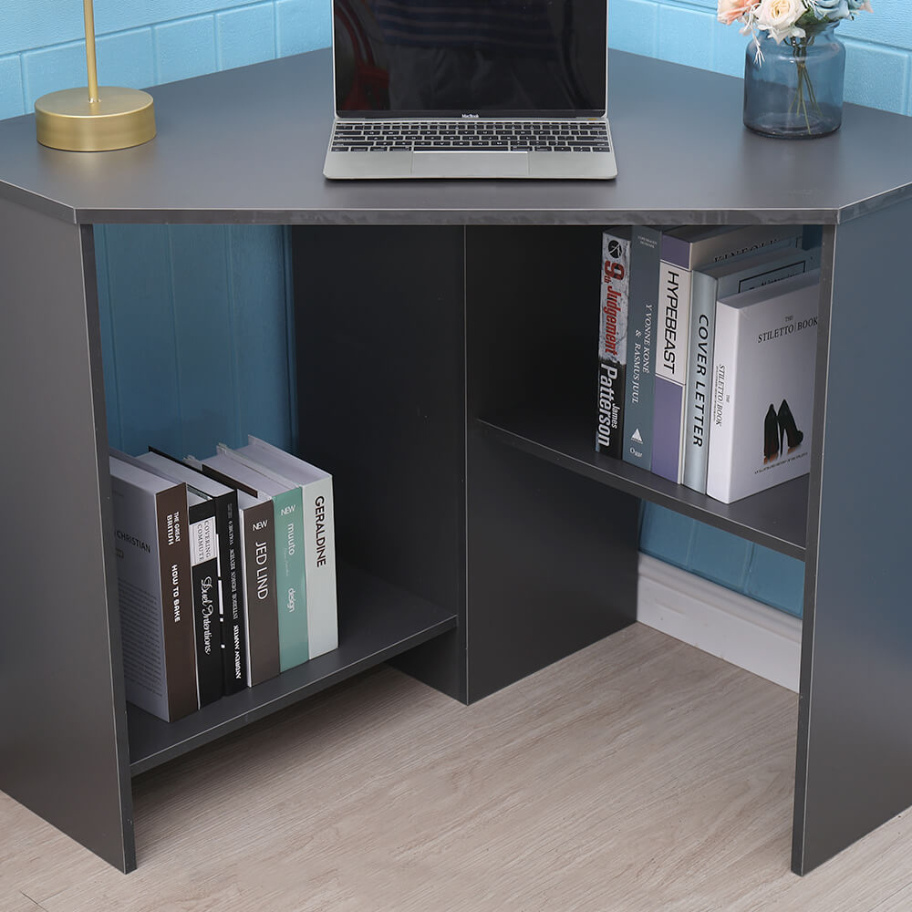 Home Source Wellington 2 Shelf Compact Corner Computer Desk Grey Image 4