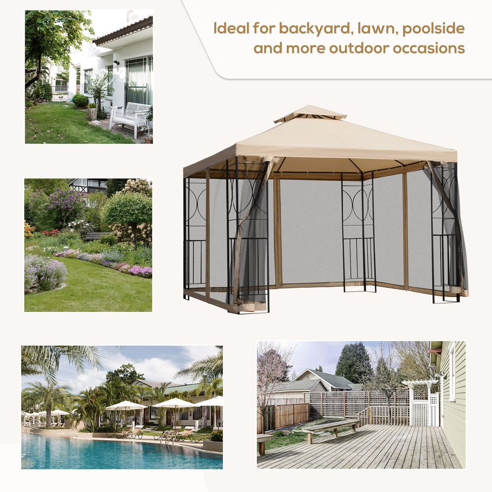 Outsunny 3 x 3m 2-Tier Patio Gazebo with Netting Shelves Image 8