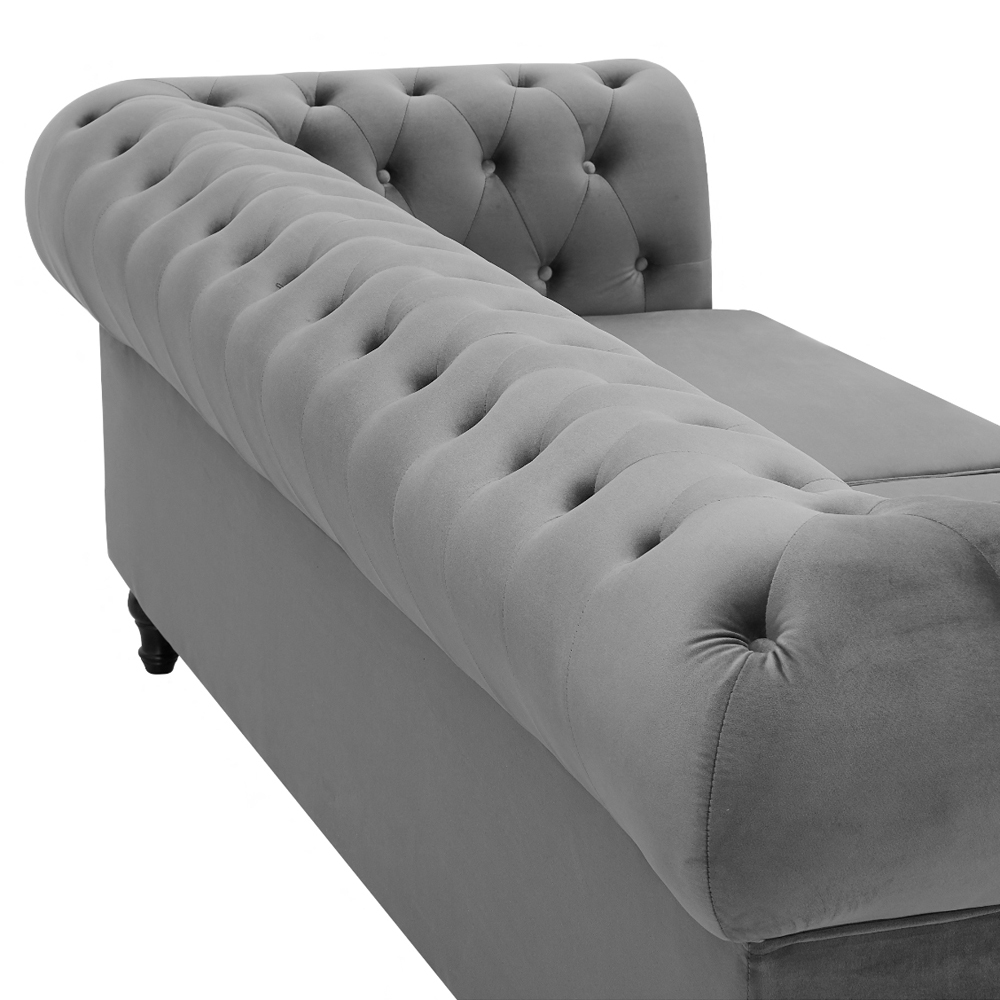 Home Detail Chesterfield 3 Seater Pleat Grey Velvet Sofa Image 5