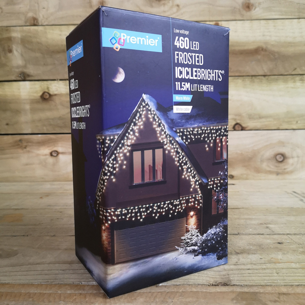 Premier IcicleBrights 460 Warm White LED Frosted Icicle White String Light 11.5m Image 6