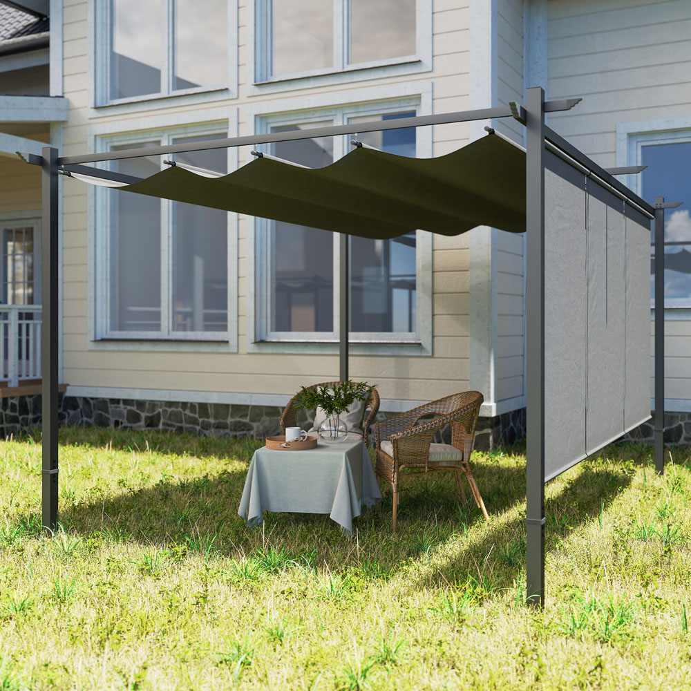 Outsunny 3 x 4m Grey Metal Pergola with Retractable Roof and Roller Shade Image 3