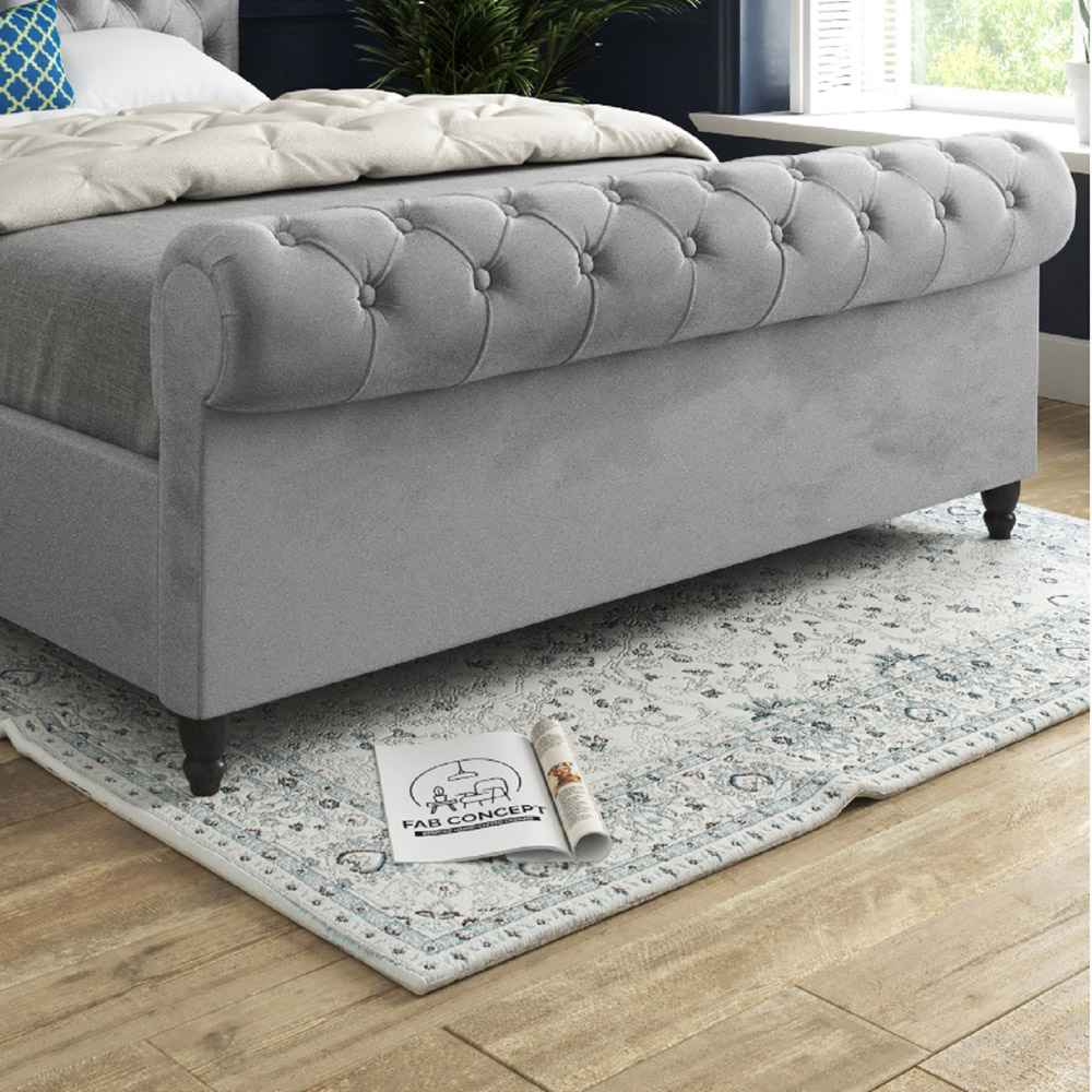 Sienna Double Grey Soft Velvet Upholstered Sleigh Bed Frame with Scrolled Headboard Image 4
