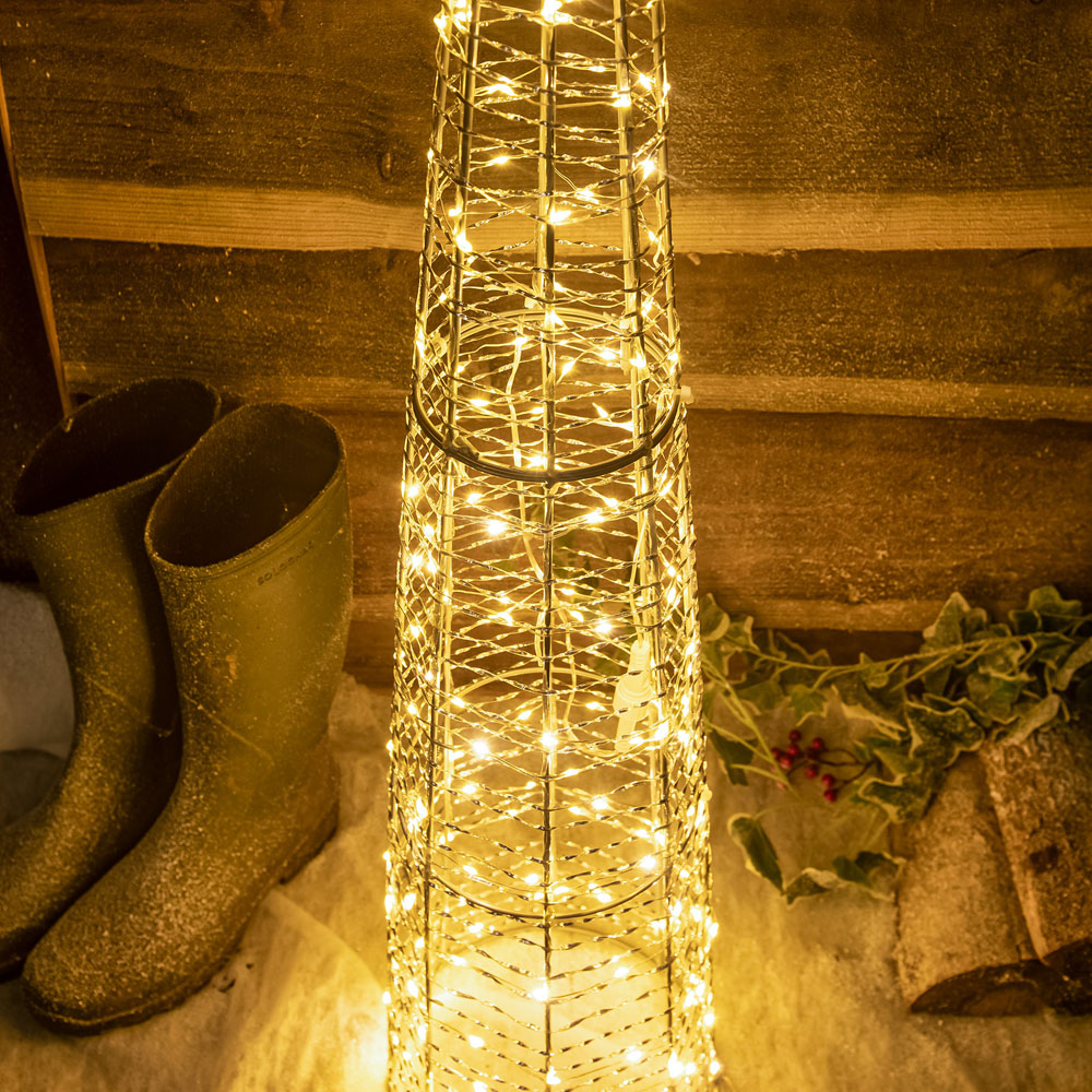 The Christmas Centre 200 Warm White LED Pre-Lit Silver Light-Up Cone 4ft Image 2