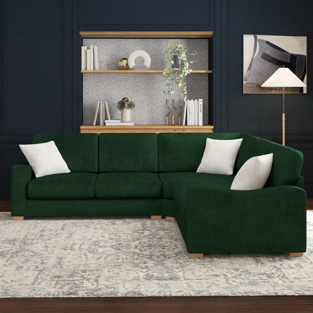 Theadford 4 Seater Forest Green Plush Velvet Fixed Back Corner Sofa Image 5