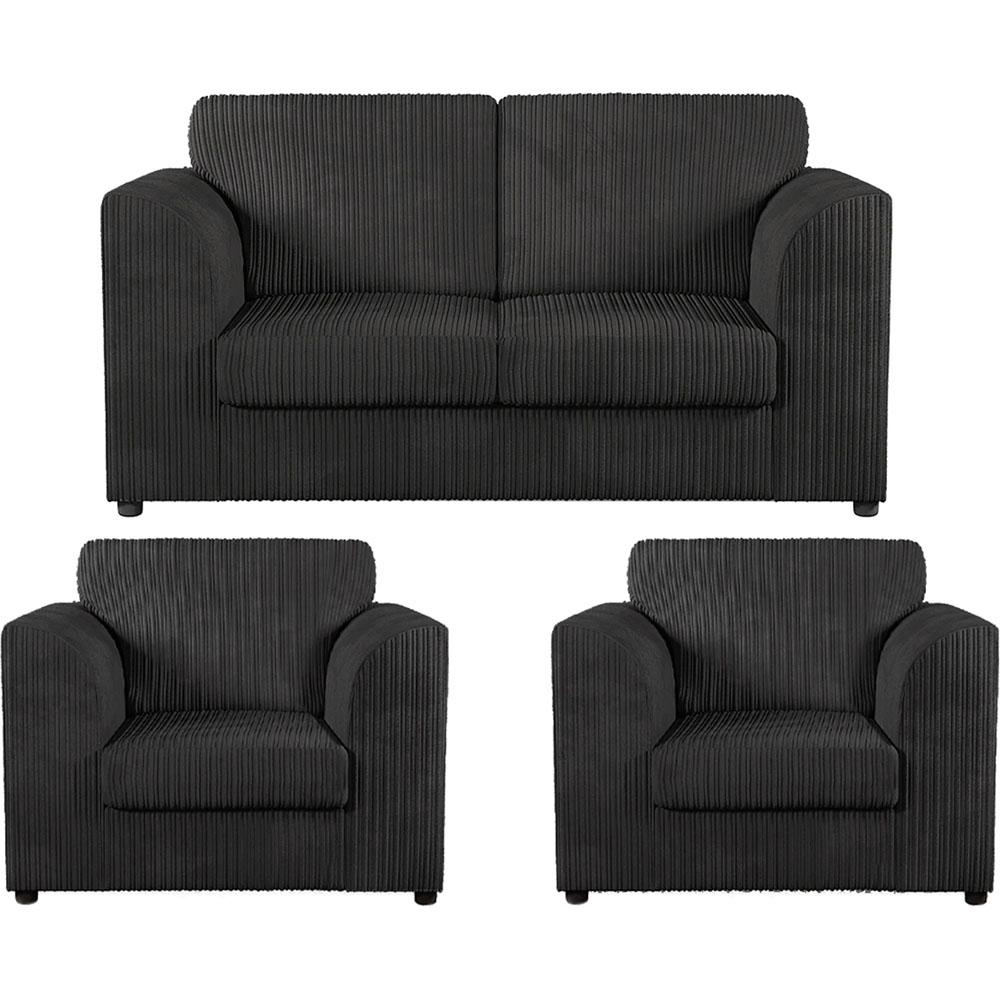 Luxor 4 Seater Black Jumbo Cord Full Back Sofa Suite Image 2