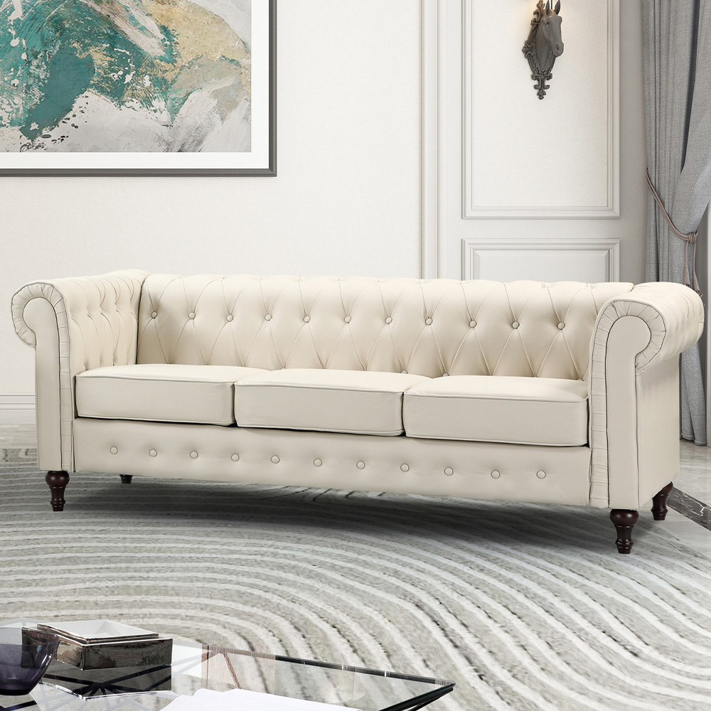Richland 3 Seater Cream Leather Sofa Image 1
