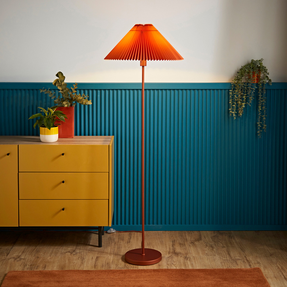ValueLights Akira Burnt Orange Pleated Shade LED Floor Lamp Image 2