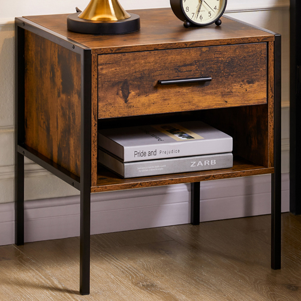 Vida Designs Brooklyn Single Drawer Dark Wood Bedside Table Image 1