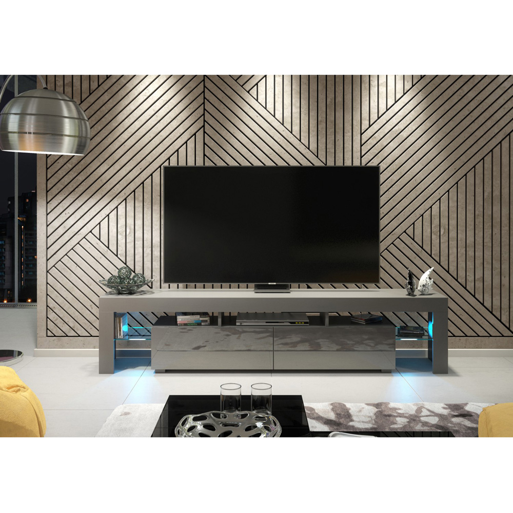 Creative Furniture Nova Dark Grey and Dark Grey Gloss 2 Door 3 Shelf TV Unit with LED Image 5