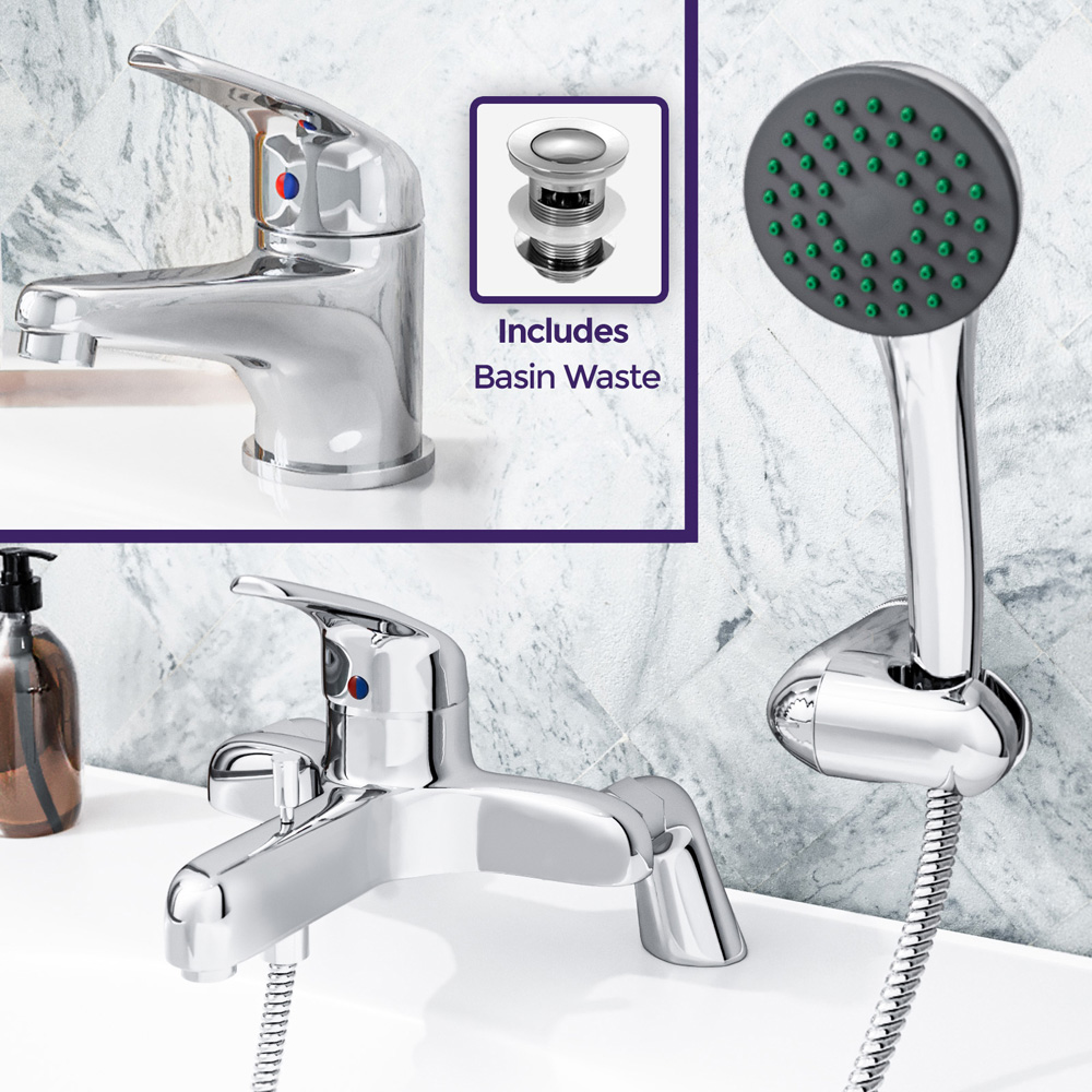 Nes Home Elford Chrome Bath Shower Mixer and Basin Mono Mixer Tap with Waste Image 4