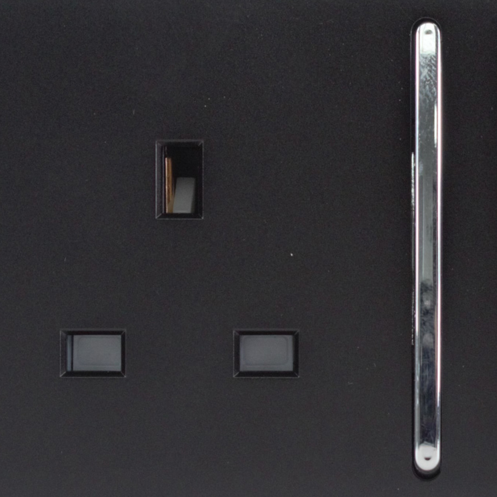 Trendi Switch 2 Gang 13amp Matte Black Long Switched Plug Socket Image 2