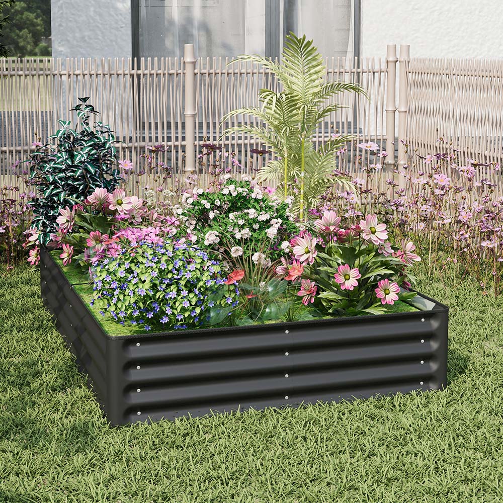Living and Home Black Rectangular Galvanised Steel Raised Garden Bed 180 x 120cm Image 2