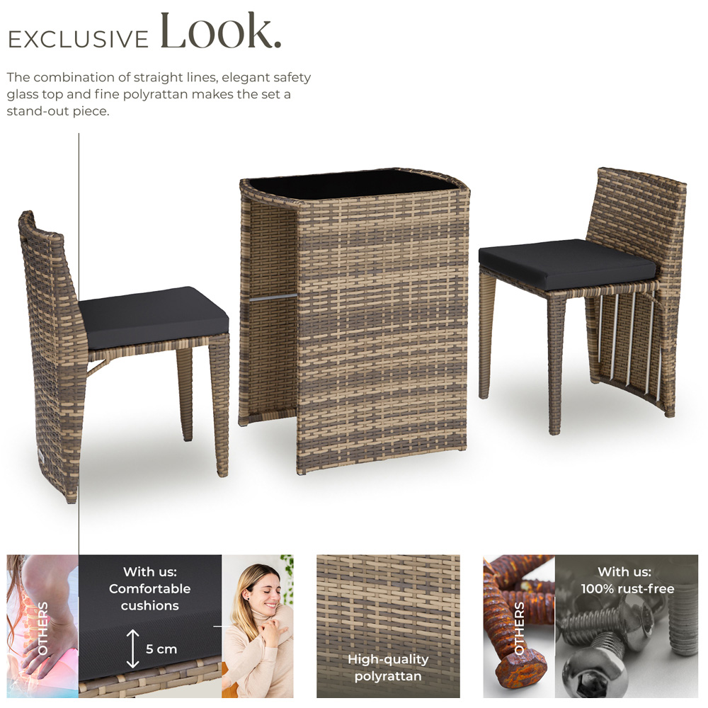 tectake Hamburg 2 Seater Rattan Garden Bistro Set Natural Image 3