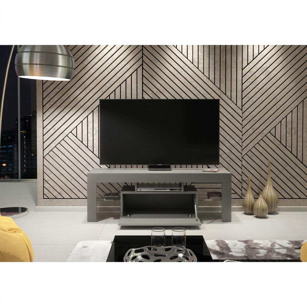 Creative Furniture Floe Dark Grey and Dark Grey Gloss Single Door 3 Shelf TV Unit Image 6