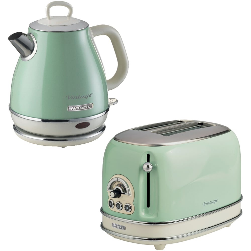 Ariete Vintage ARPK71 Green 2 Slice Toaster and 1L Jug Kettle Set Image 1