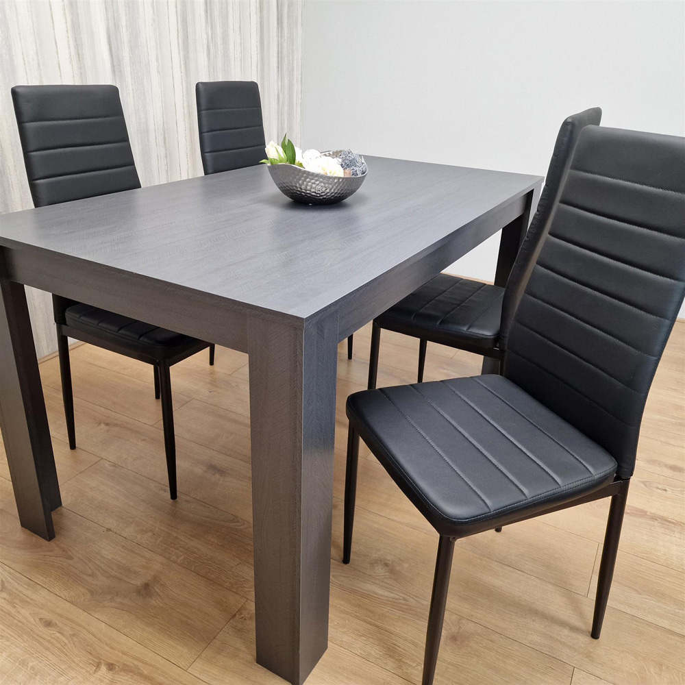 Portland 4 Seater Leather Dining Set Dark Grey and Black Image 5