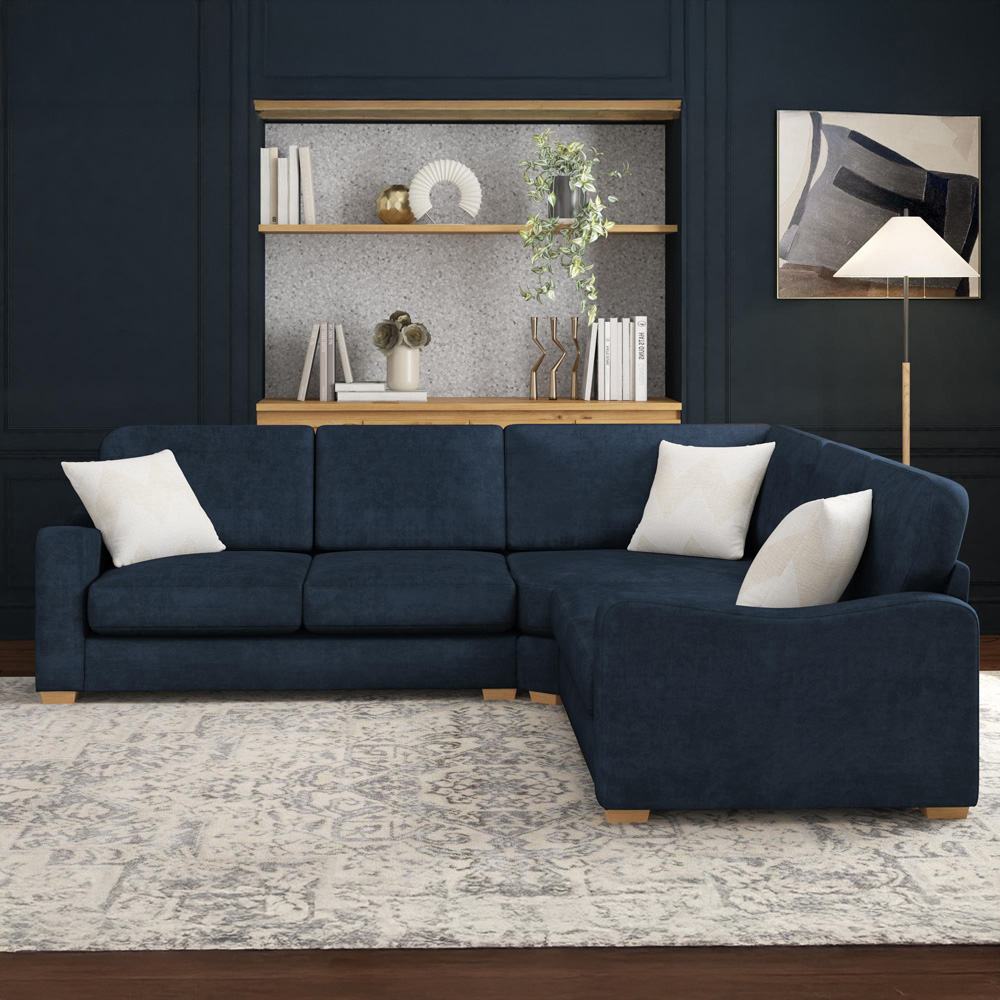 Theadford 4 Seater Royal Blue Plush Velvet Fixed Back Corner Sofa Image 5